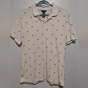 Med Men's Cream Polo Shirt with Palm Tree Print